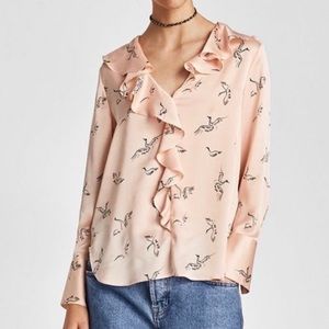 Zara Satin Bird Print Blouse